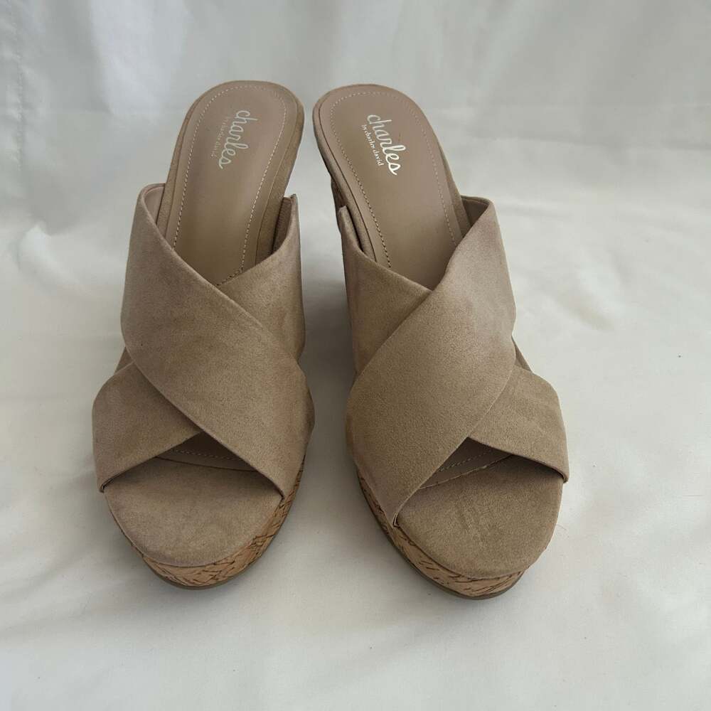 Charles by Charles David Latrice Nude Microsuede Cork Wedge Sandals